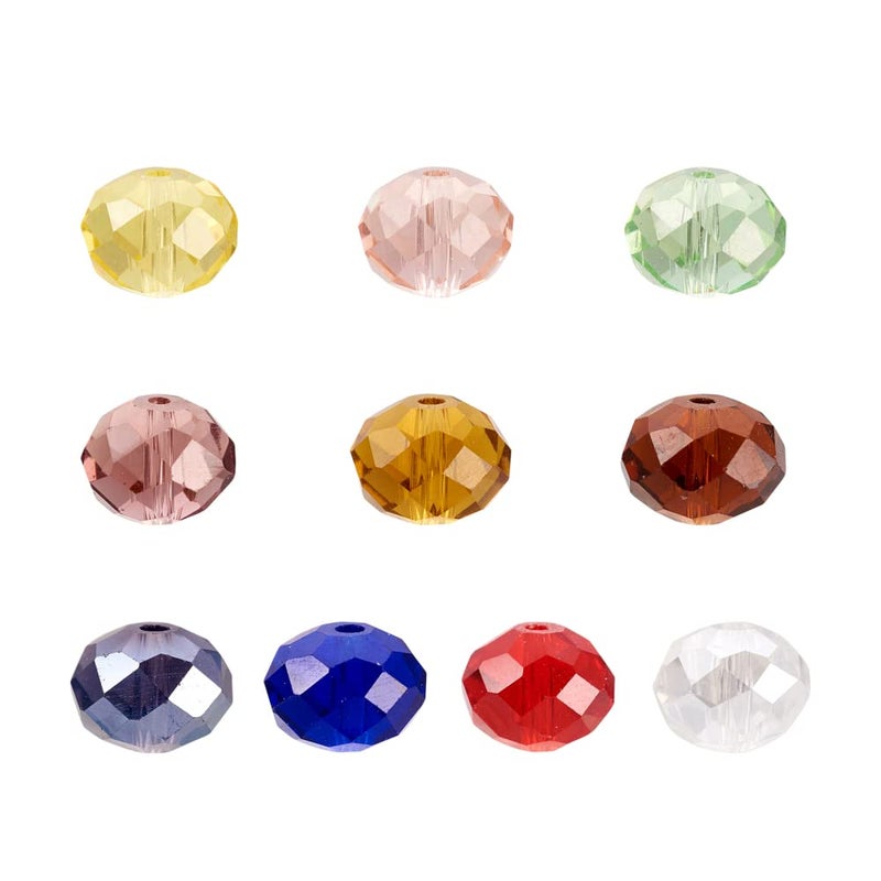 Craftdady 144Pcs 12mm Faceted Briollete Rondelle Glass Beads Crystal Spacer Loose Spacers Random Mixed Colors for Jewelry Making Hole: 1.2-1.8mm - Image 1